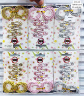 Kids Tic Tac Hair Clip Mix Color with Rubber (12 card Packet)